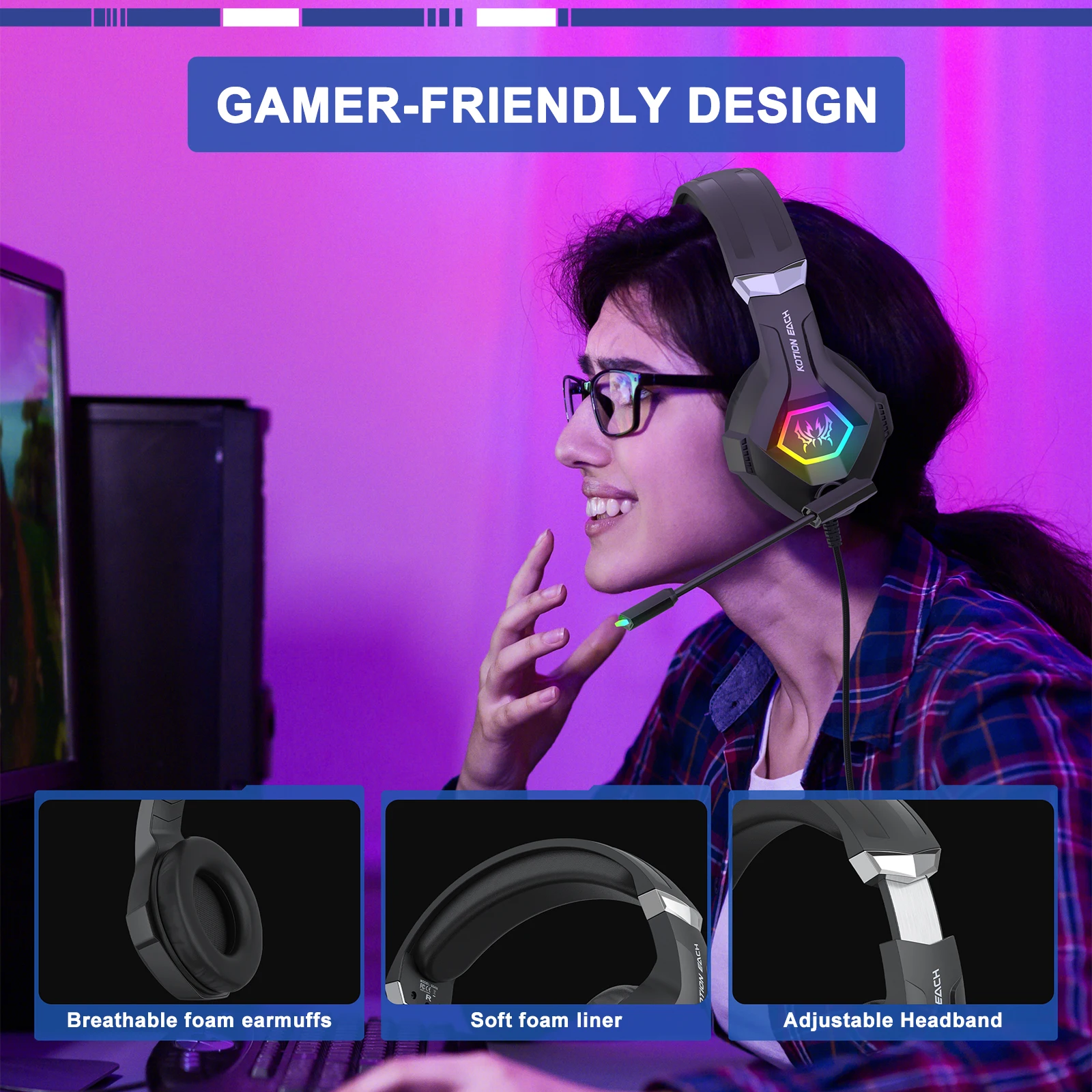 Gaming Headset With Mic Rgb - 7.1 서라운드 사운드, 노이즈 캔슬링 마이크,