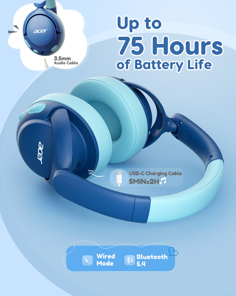 Acer OHR725 어린이용 블루투스 5.4 헤드폰  - Anc Wireless Over Ear Headphones 리뷰 및 가격