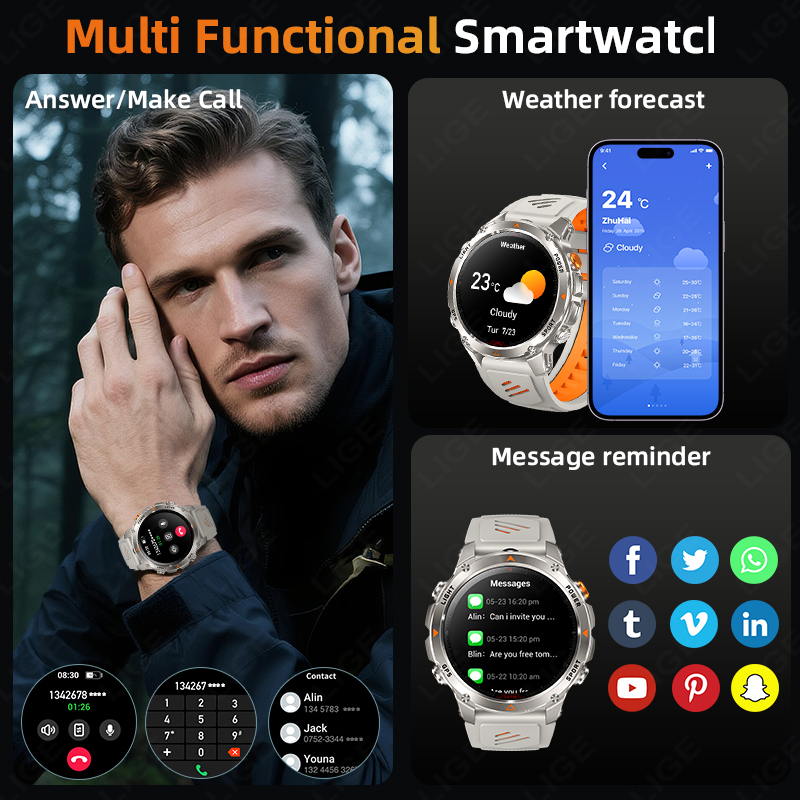 LIGE 러기드 GPS 트랙 스마트워치 남성용 LED  - Smartwatches 리뷰 및 가격